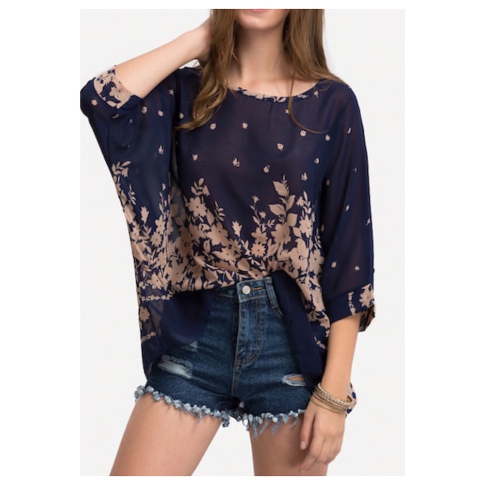 Boho Semi Sheer Poncho Blouse - Picture 2 of 7